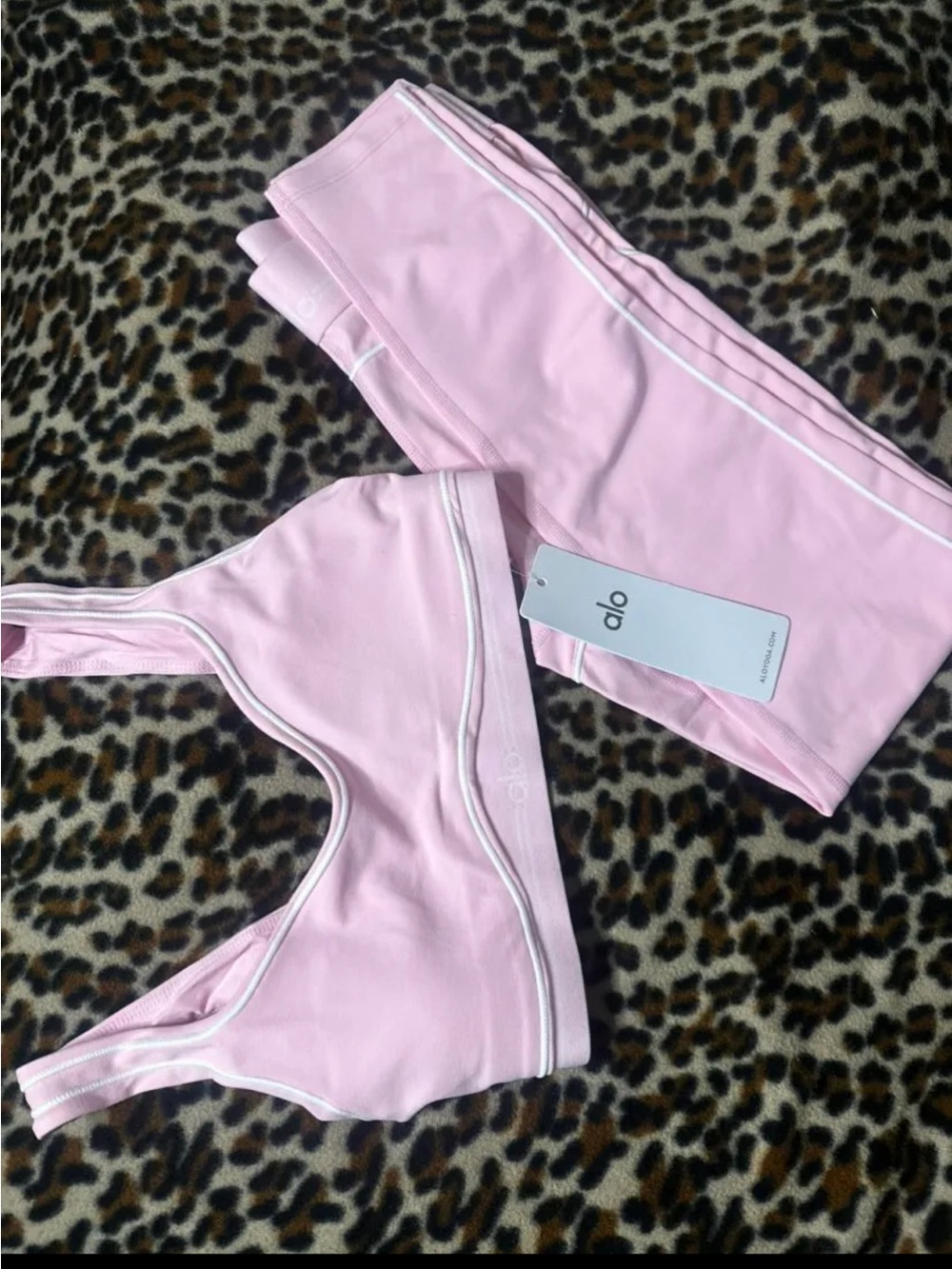 ALO Yoga Kids Pink Leggings and Sports Bra Set